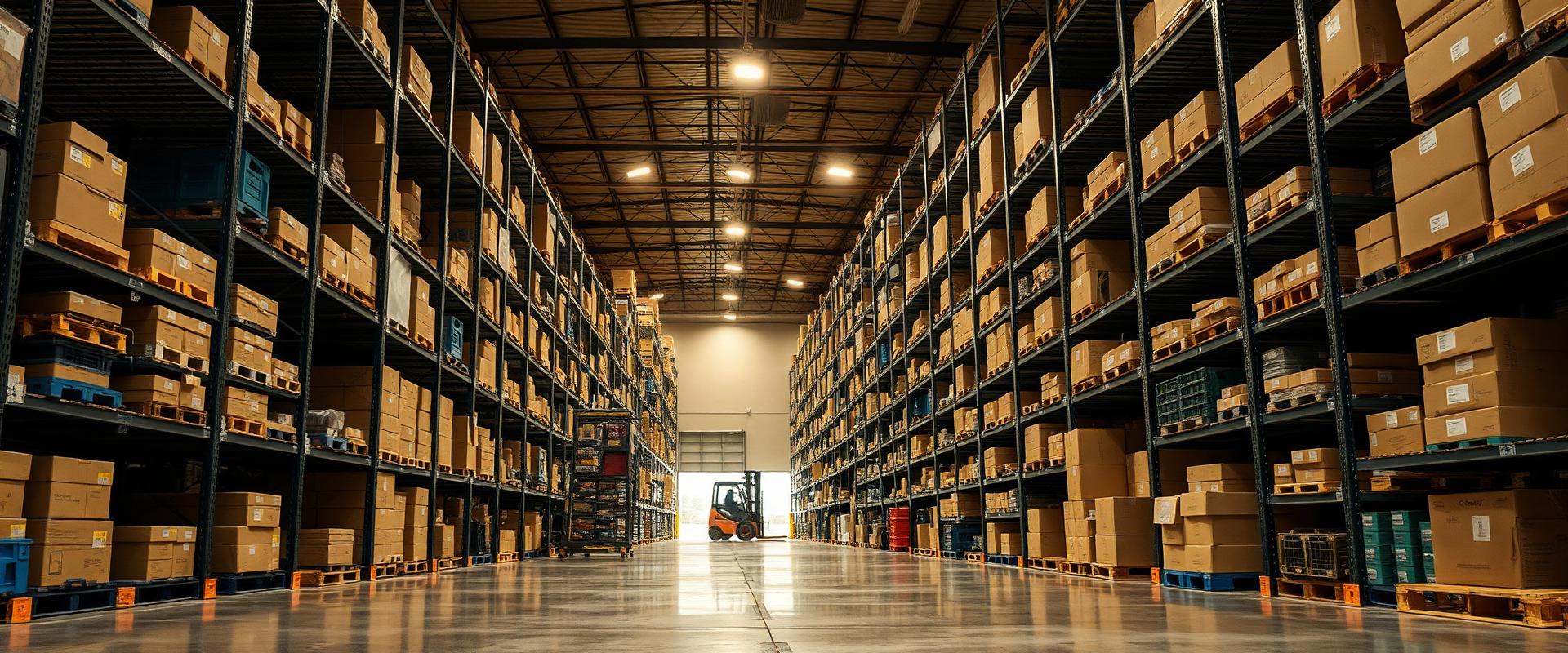 Industrial distribution warehouse with steel pallet racking